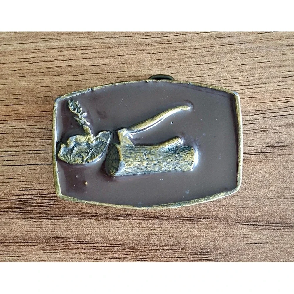 Vintage Lumberjack Axe Chopping Wood 3D Enamel Belt Buckle Logger Rustic
